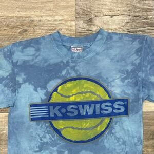 Vintage 90s All Sport K-Swiss Blue Tie Dye Mens Small Tennis Graphic T-Shirt